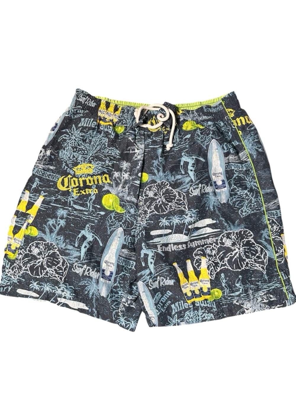 Men’s Corona Bright Green Swim Shorts with Blue Logo Tag XL